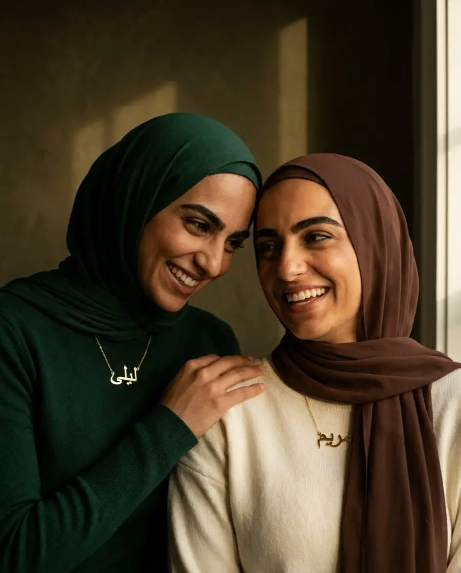 Custom Arabic name jewellery, worn