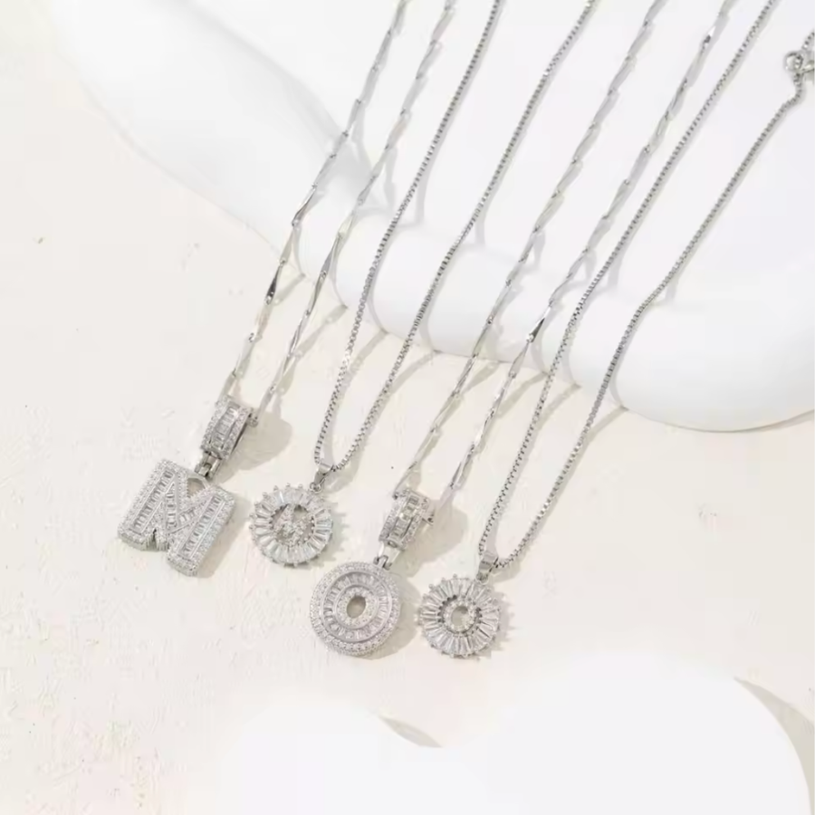 2pc 14k Diamond Letter Initial Necklaces