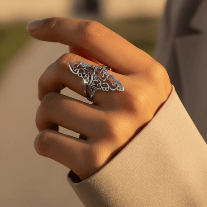 Noor Palestine Calligraphy Map Ring