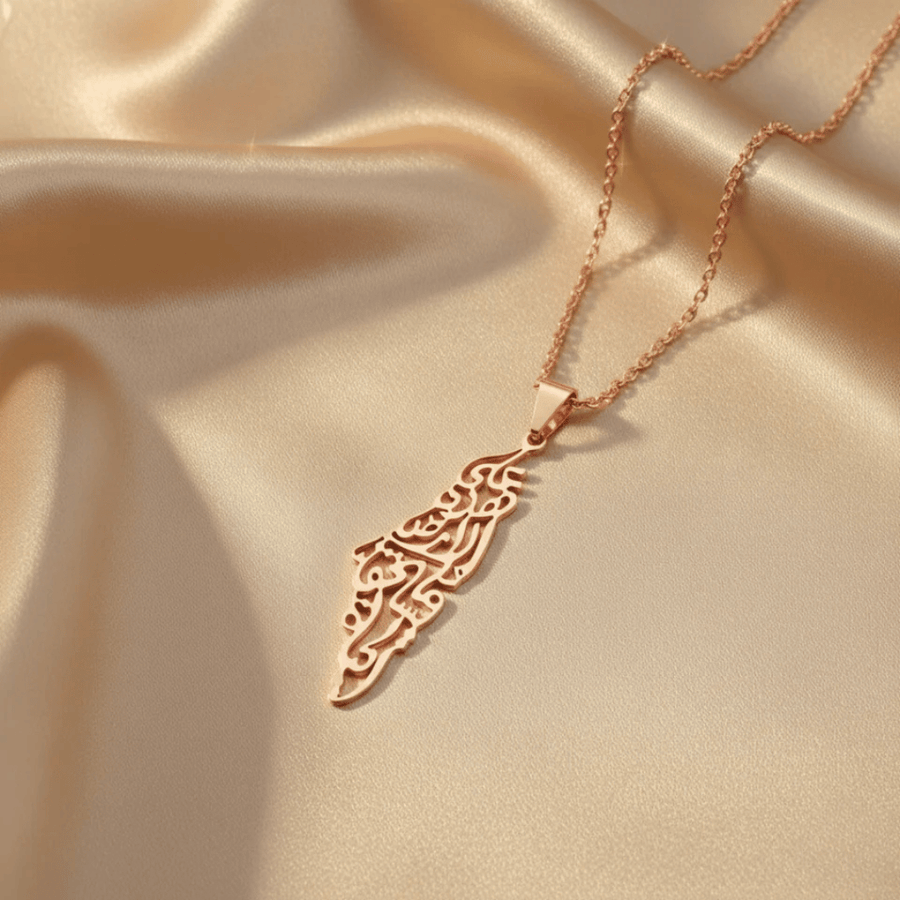 Noor Palestine Calligraphy Map Necklace