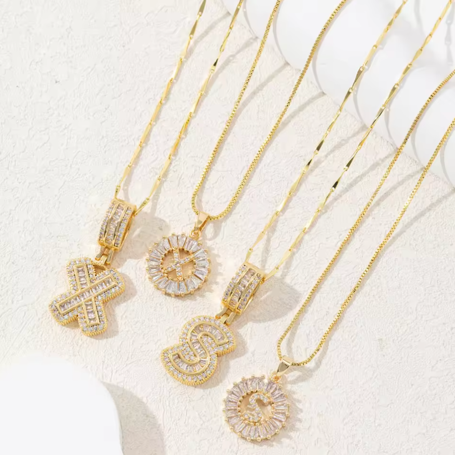 2pc 14k Diamond Letter Initial Necklaces